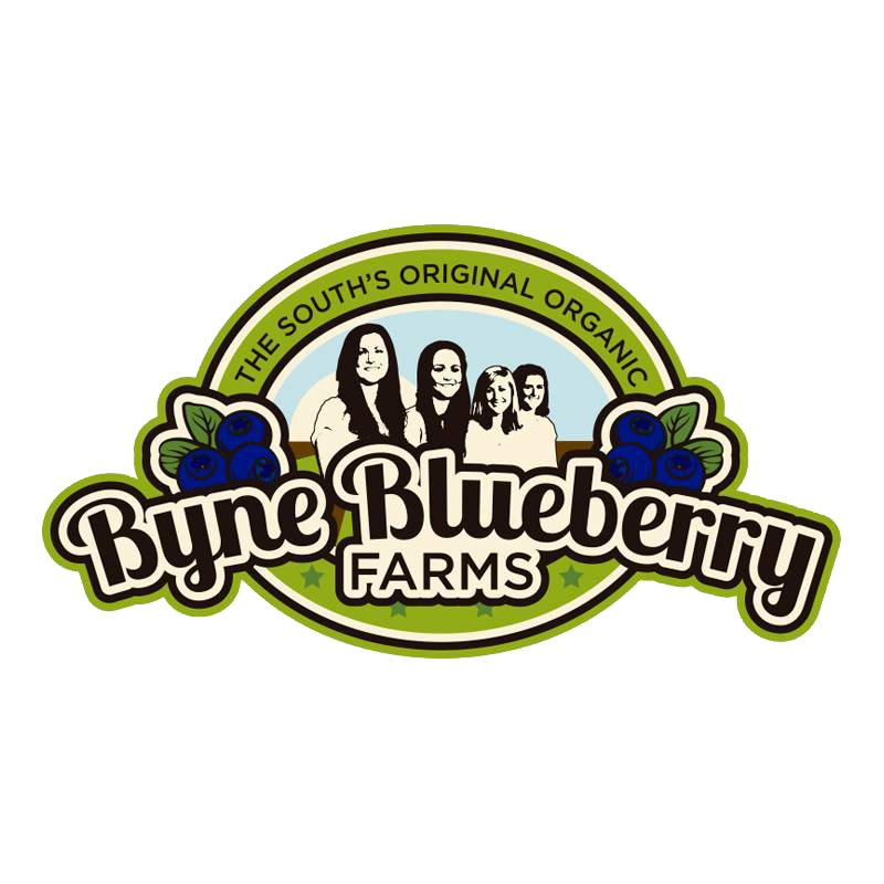 logo_transparent Logo of Byne Blueberry Farms, showcasing the phrase "The South's Original Organic" with three women and blueberries, representing the farm's commitment to organic blueberry farming in the South.
